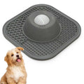 Grey Slow Feeder Dog Bowl and Lick Mat Set - Food Grade Silicone Non Slip Feeding Mat with Interactive Rolling Ball Toy for Dogs and Cats