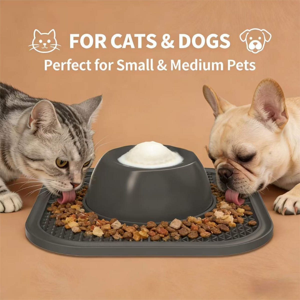Grey Slow Feeder Dog Bowl and Lick Mat Set - Food Grade Silicone Non Slip Feeding Mat with Interactive Rolling Ball Toy for Dogs and Cats