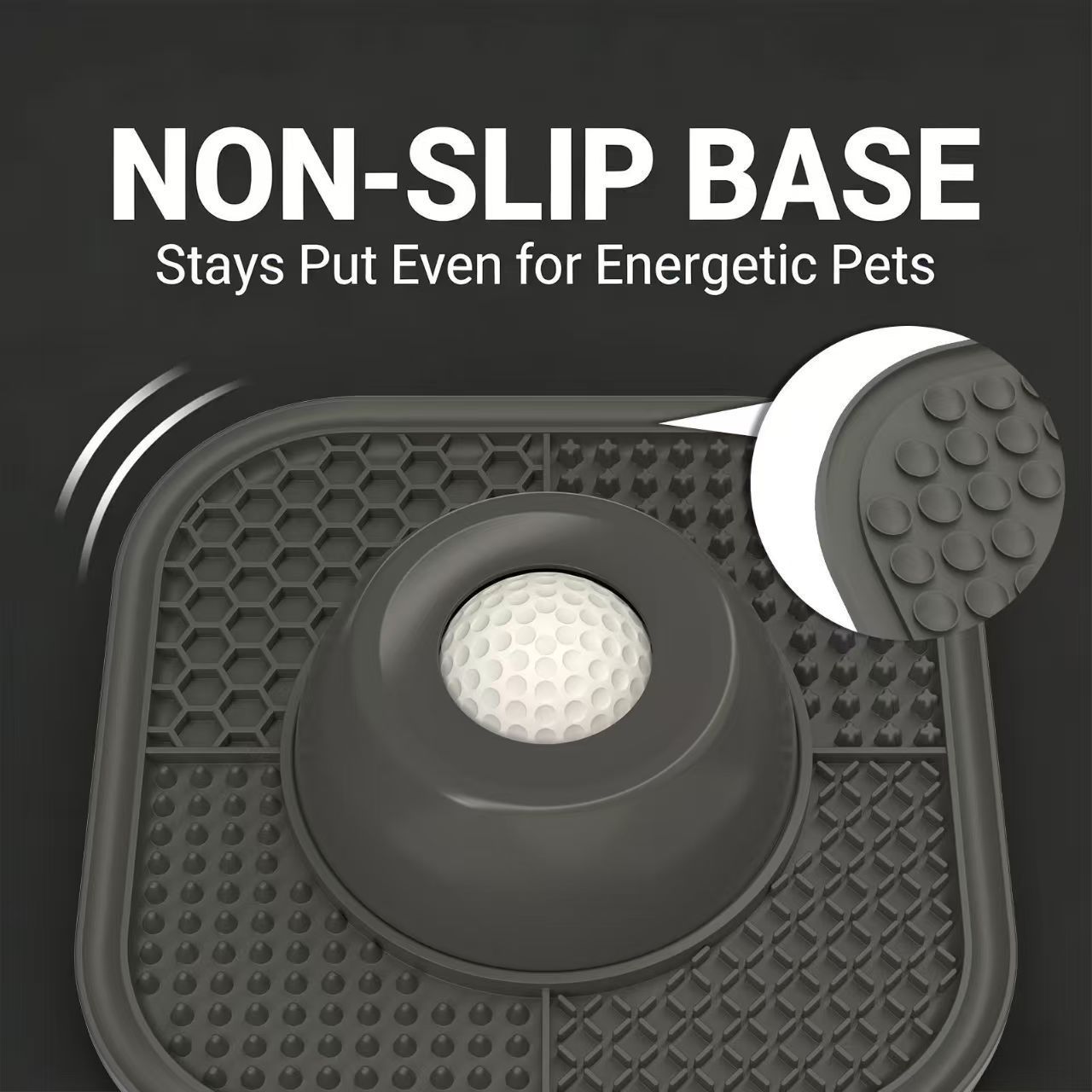 Grey Slow Feeder Dog Bowl and Lick Mat Set - Food Grade Silicone Non Slip Feeding Mat with Interactive Rolling Ball Toy for Dogs and Cats